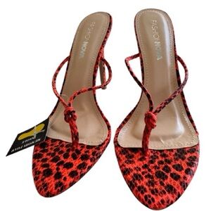 Fashion Nova Leopard Heel Mules – Orange & Black – Size 7 – 4” Heel – NWT